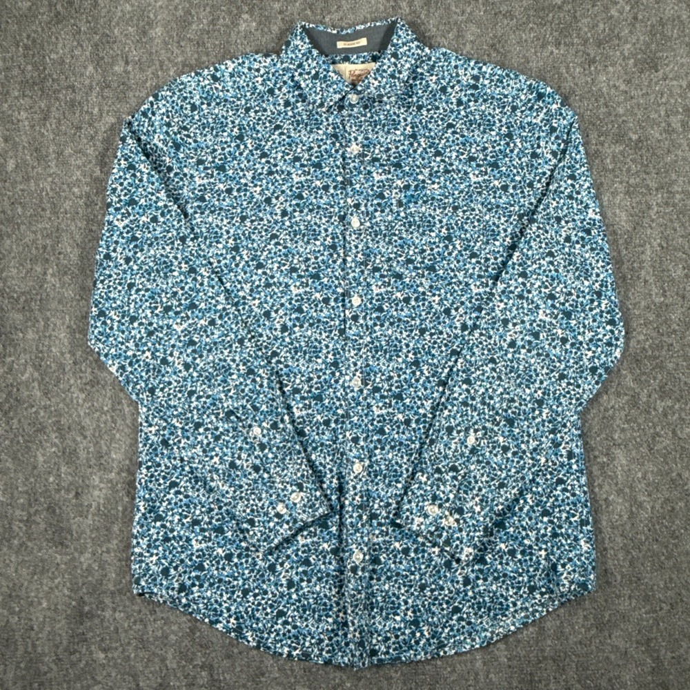 Original Penguin Mens Blue Floral Ditsy Print Long Sleeve Button Down Shirt M